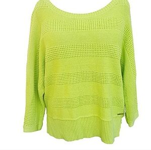 Liz Claiborne L Green Chartreuse Brat Waffle Knit Comfy Sweater